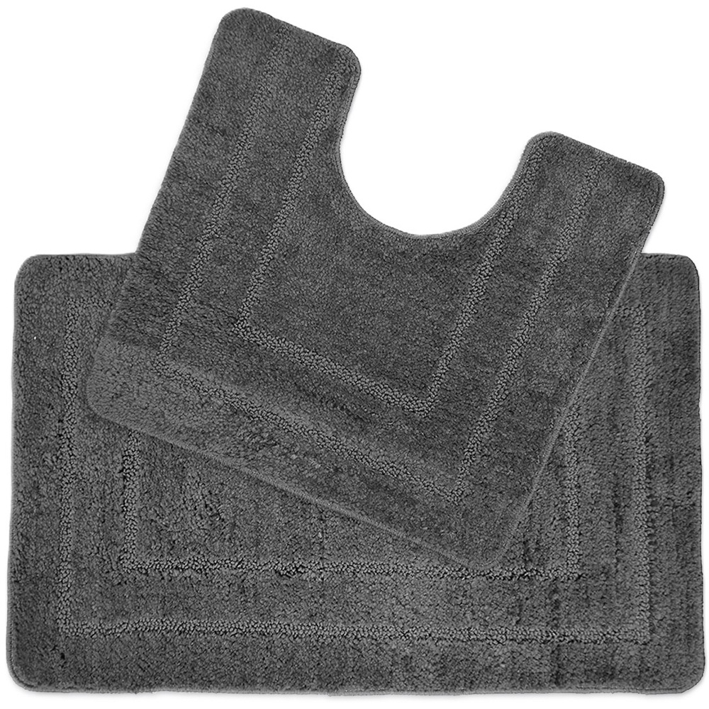 Allure Bath Fashions Lisa Dark Grey Non-Slip Bath Mat and Pedestal Mat Set 2 Piece Image 1