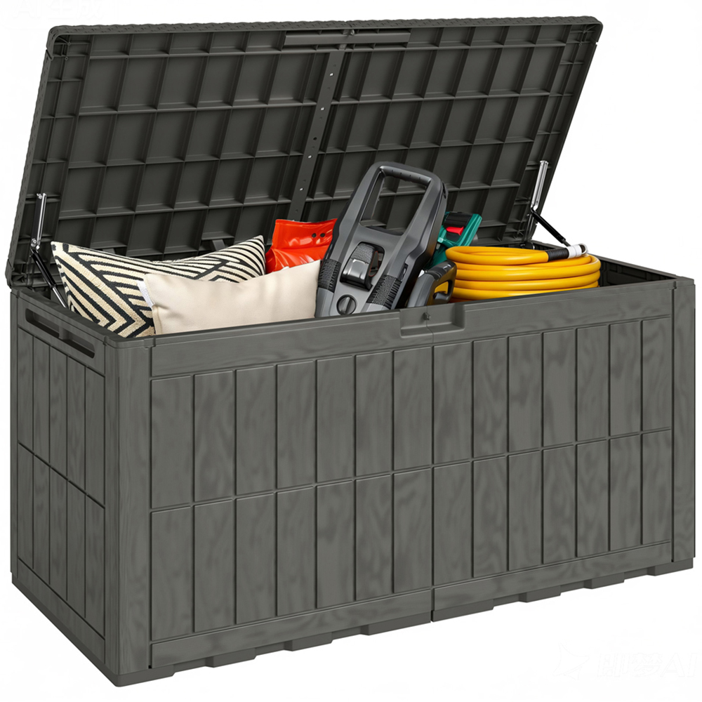 Outsunny 440L Brown Waterproof Garden Storage Box with Lockable Lid Image 1