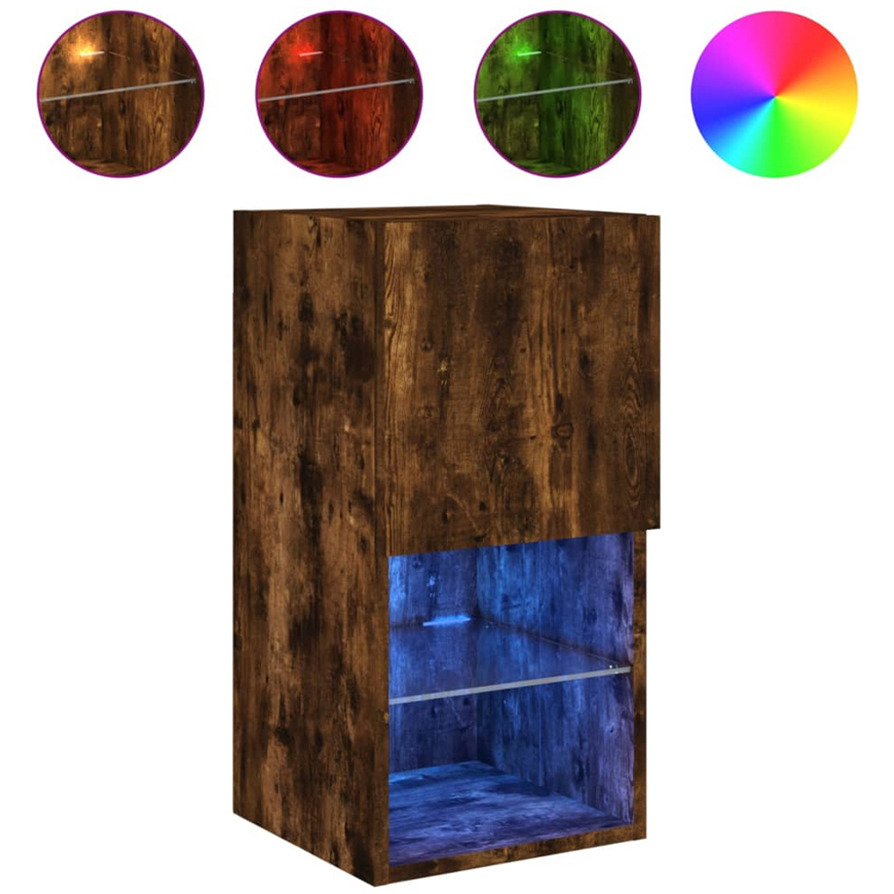 vidaXL Single Door 2 Shelf Smoked Oak Wall Mounted TV Cabinet Set of 2 Image 6