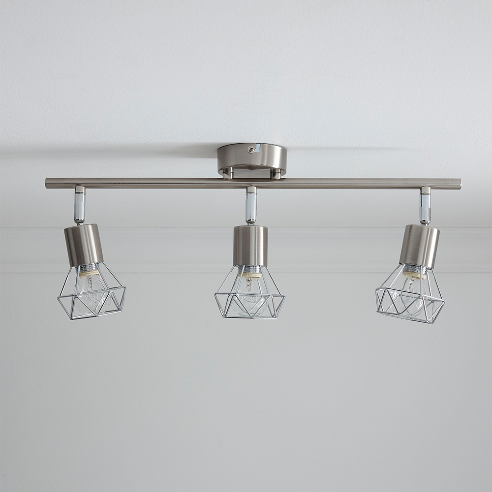 Kliving Juno 3 Light Satin Nickel Bar Ceiling Fitting Image 2