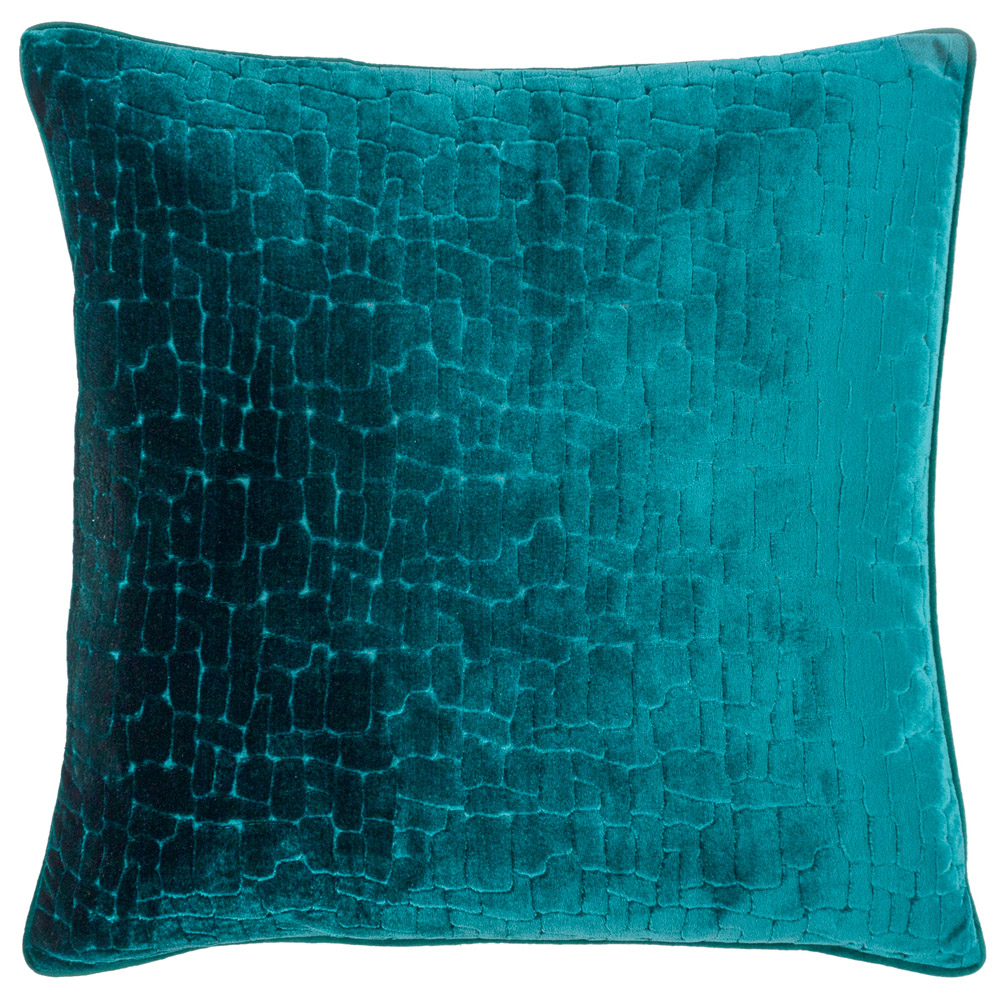 Paoletti Bloomsbury Teal Geometric Cut Velvet Piped Cushion Image 1