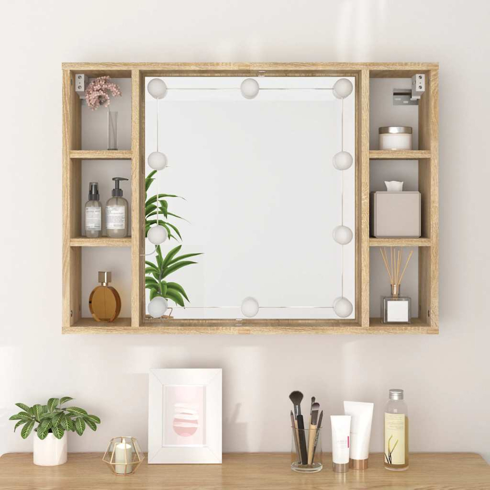 vidaXL 6 Open Shelf Sonoma Oak LED Mirror Cabinet Image 8