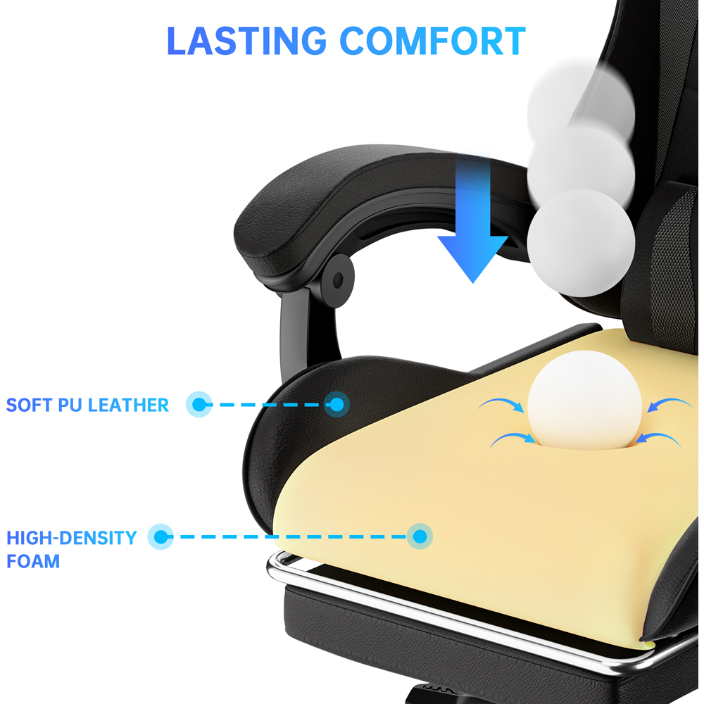 Rattrix Black Height Adjustable Gaming Chair with Footrest and Lumbar Cushion Image 7
