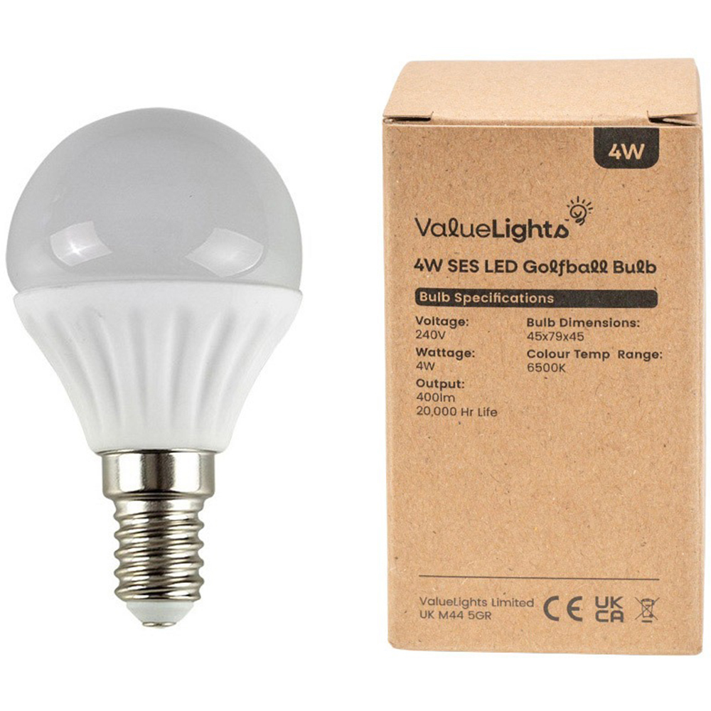 ValueLights 4 Pack E14 LED 4W 6500K Cool White Golfball Light Bulbs Image 2
