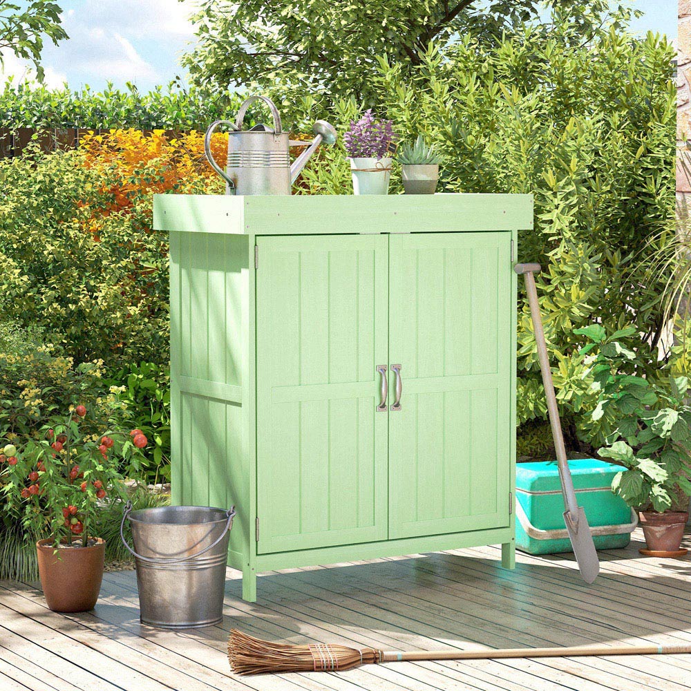 Outsunny 2.4 x 1.4ft Light Green Wooden Garden Storage Shed with Hinged Roof Image 4