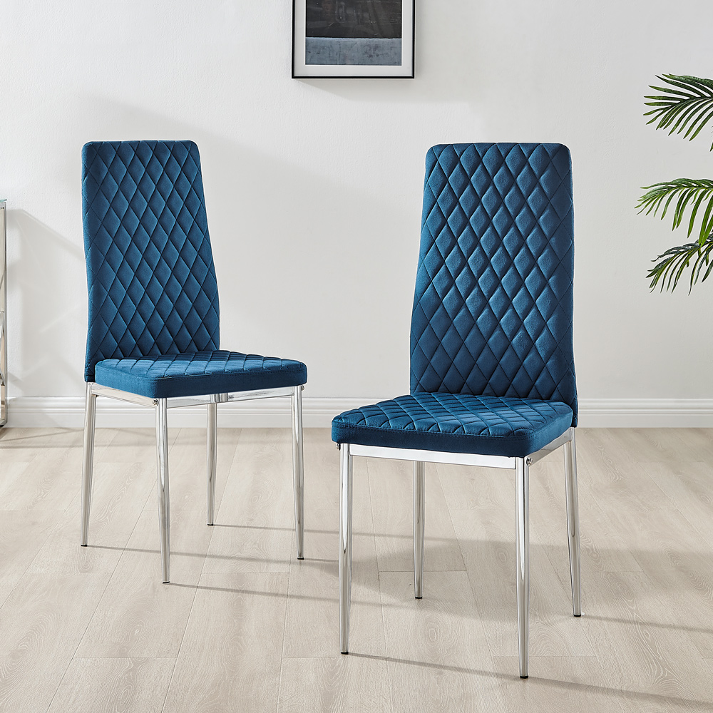 Furniturebox Lucia Valera 4 Seater Dining Set Grey Gloss Navy and Chrome Image 3