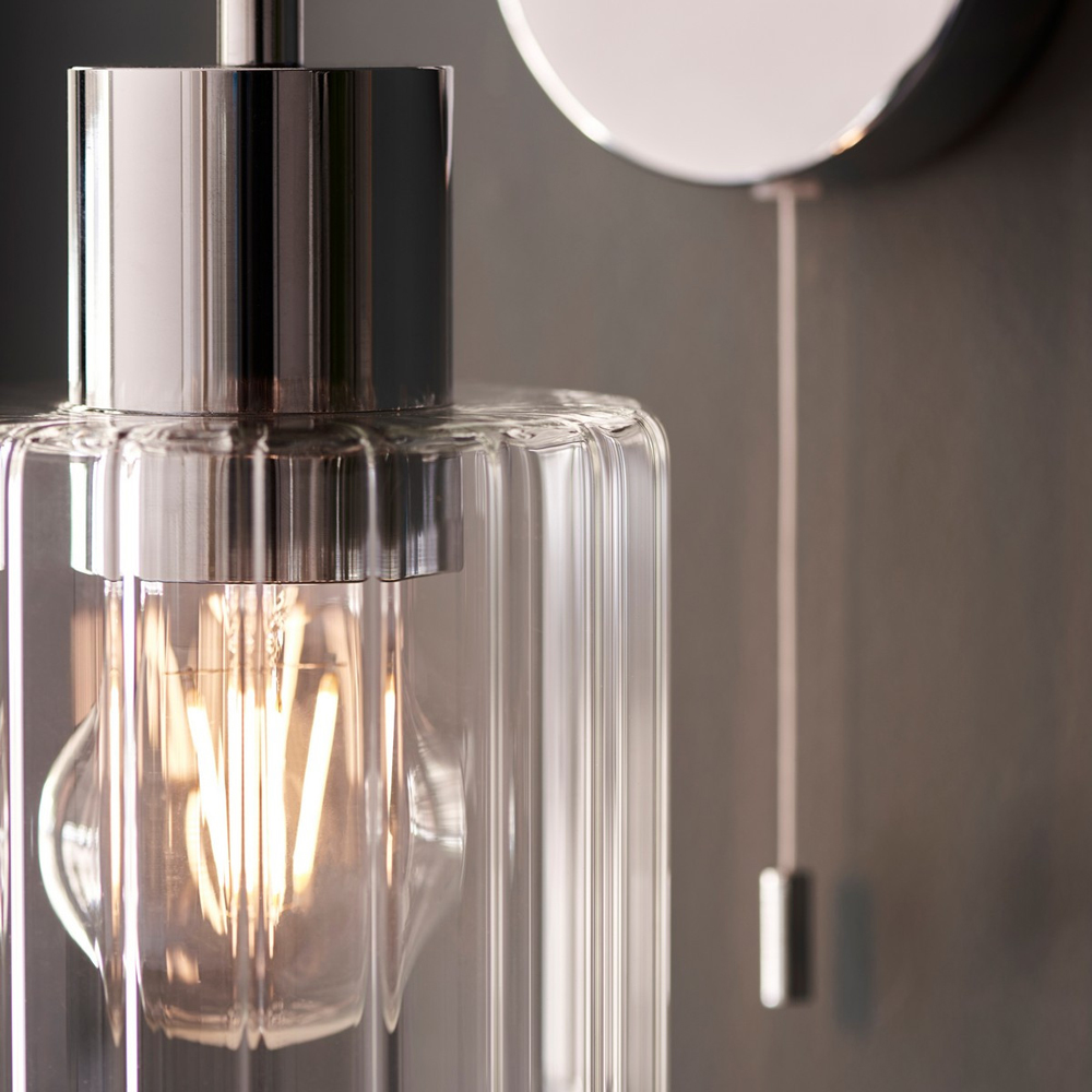 Merano Lucca Ribbed Glass Chrome Plate Bathroom Wall Light Image 5