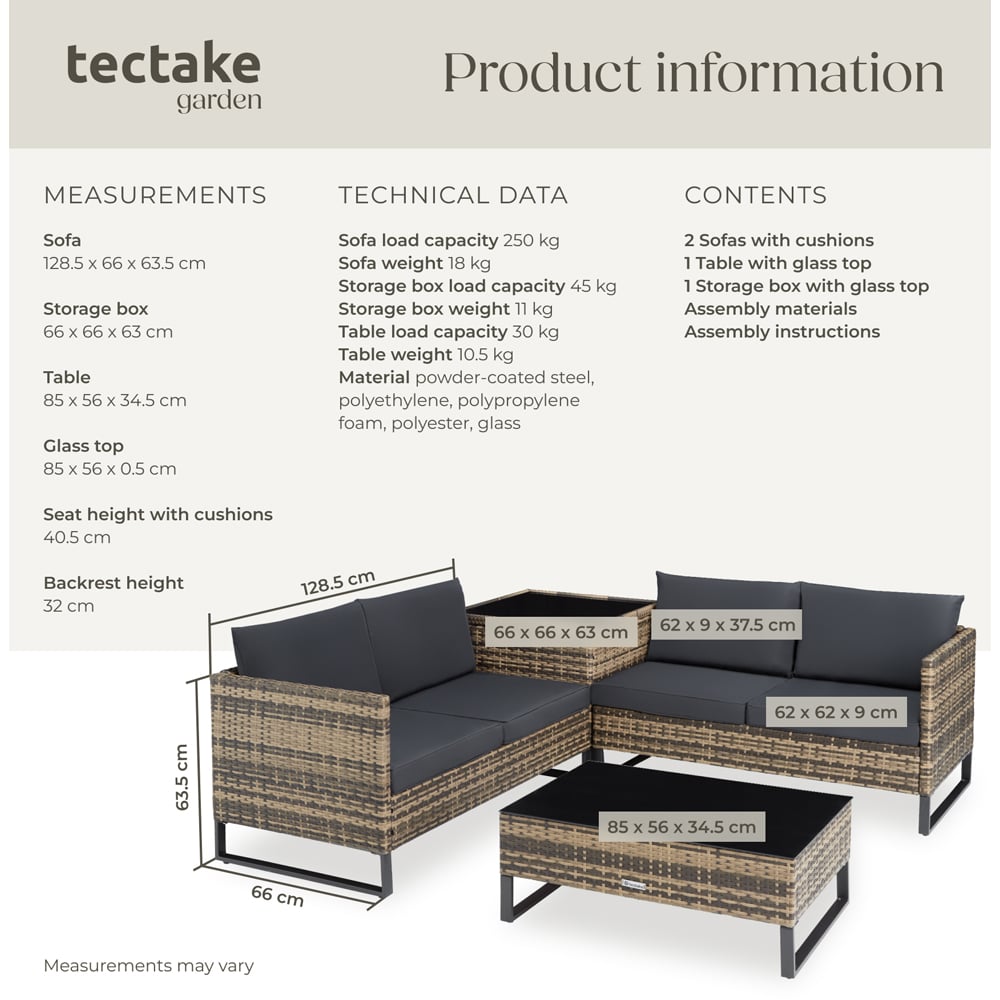 tectake Ostuni 4 Seater Natural Rattan Garden Lounge Set with Storage Box Image 9