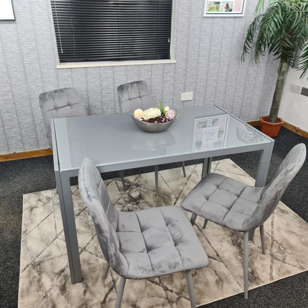 Kosy Koala 4 Seater Glass and Tufted Velvet Dining Set Grey Image 2