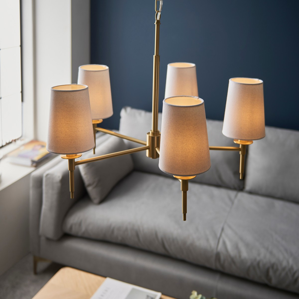 Merano Florence Multi Arm White and Satin Brass 5 Light Pendant Ceiling Lamp Image 4