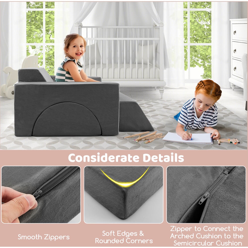 Costway Grey Kids Modular Sofa Playset 8 Piece Image 5