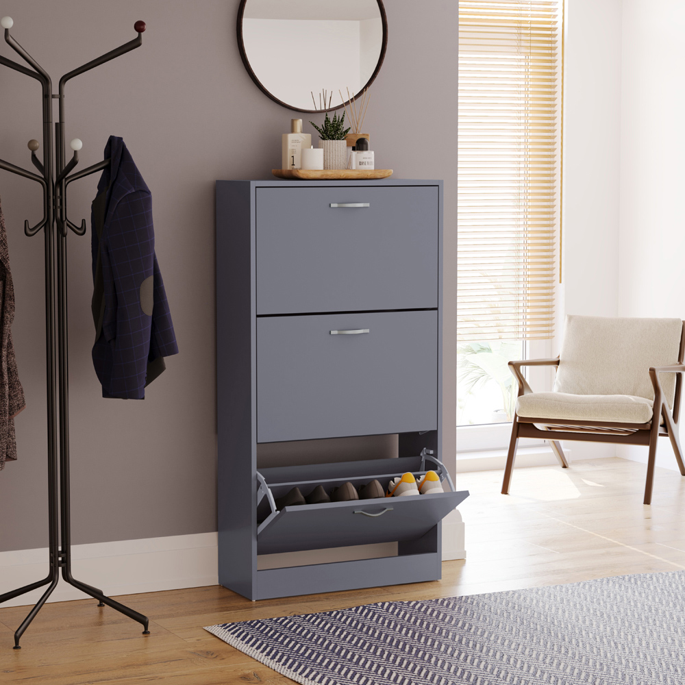VIDA DESIGNS Grey 3-Drawer Shoe Cabinet Rack Image 3