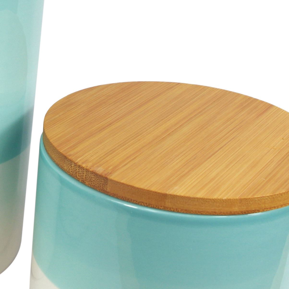 Leaf Set of 3 Aqua Green Ceramic Storage Jar with Bamboo Lid Image 7