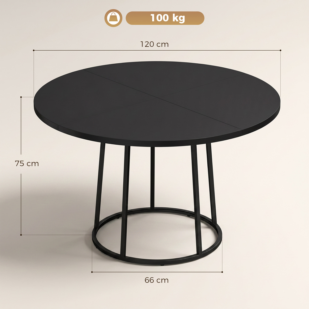 HOMCOM 6 Seater Round Dining Table Black Image 9