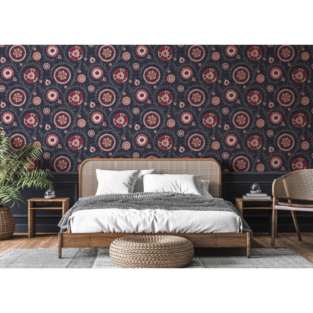 Esselle Home Nahlia Trail Navy and Berry Wallpaper Image 7