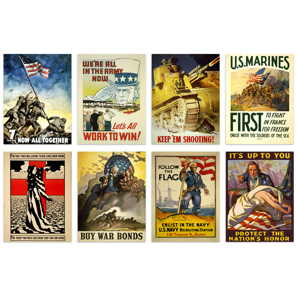 Artery8 USA Vintage Military Recruitment War Bonds Wall Art Print 30 x 41cm 8 Pack Image 1