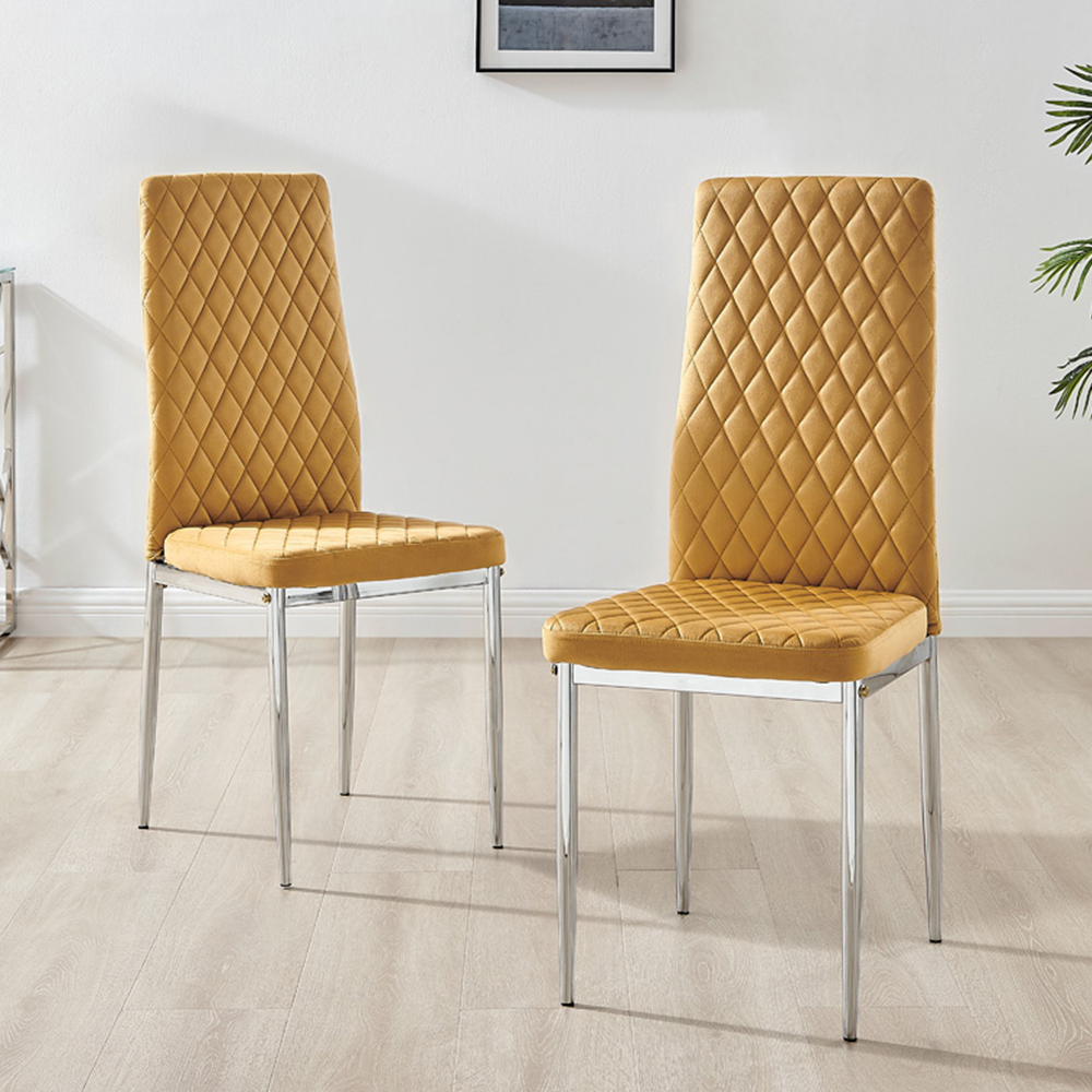 Furniturebox Lucia Valera 4 Seater Round Dining Set Black Gloss Mustard Yellow and Chrome Image 9