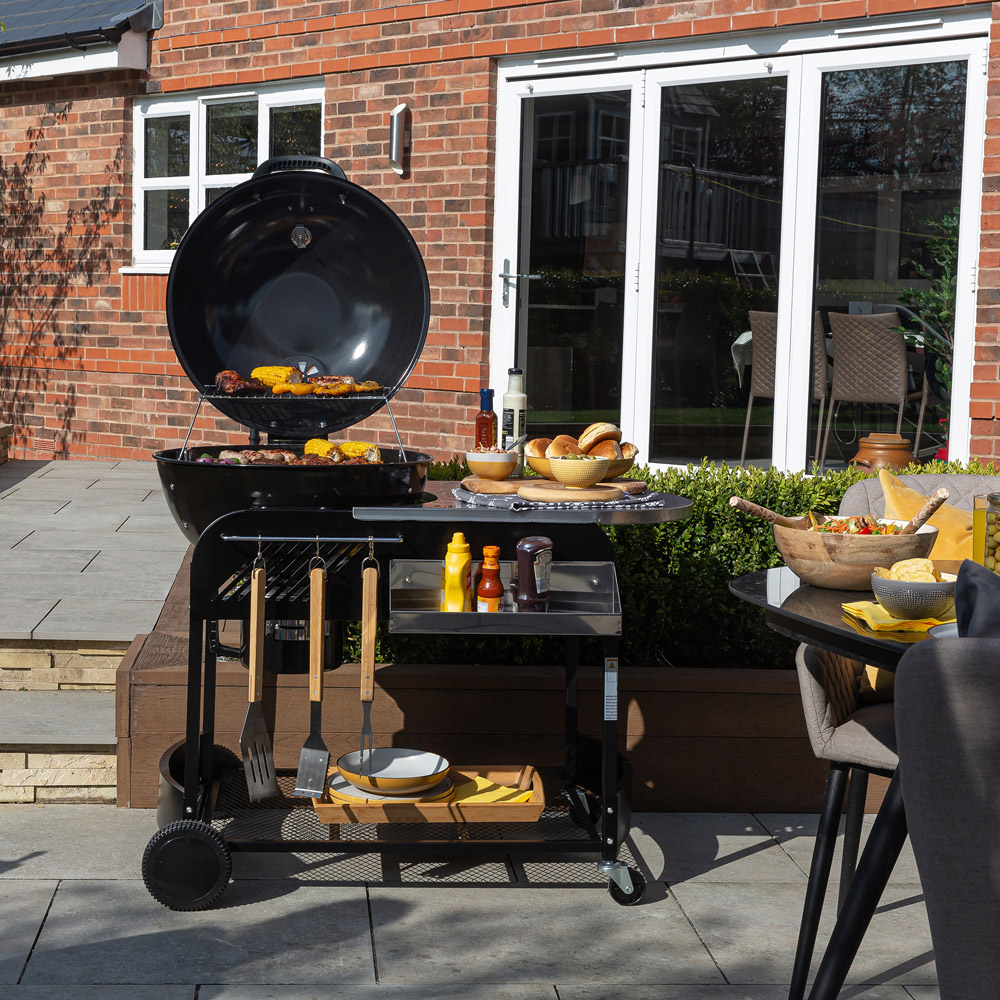 Zanussi Black Charcoal Trolley BBQ with Cover and Storage Shelf Image 6