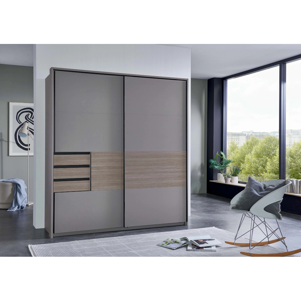 TJ'S Bremen 2 Door 3 Drawer Sahara Grey Sliding Wardrobe 180cm Image 7