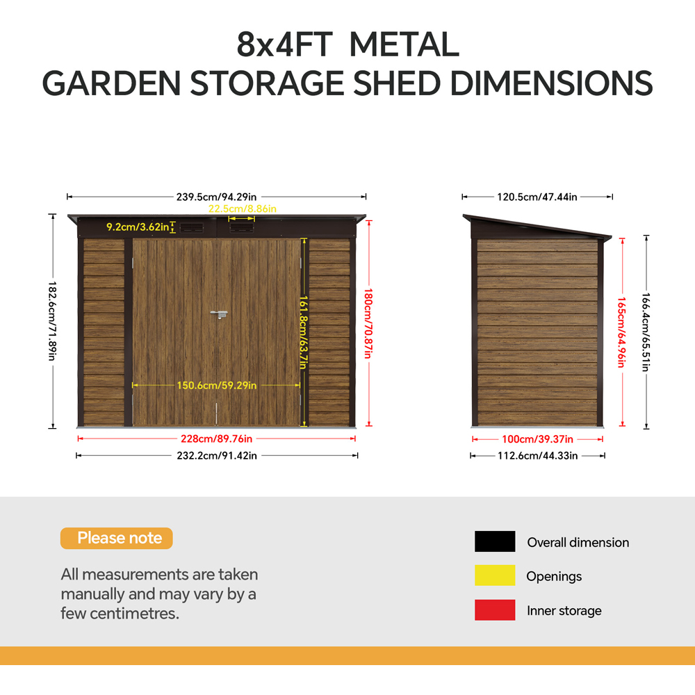 Living and Home 8 x 4ft Brown Wood-Grain Finish Pent Garden Storage Shed Image 7