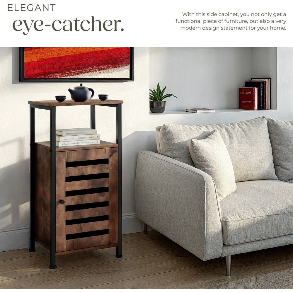 Tectake Durham Single Door Single Shelf Rustic Dark Wood Bedside Table Image 6