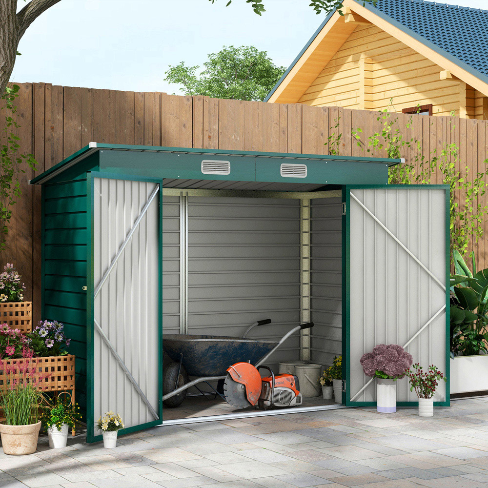 Outsunny 8 x 4ft Green Double Door Garden Storage Shed Image 2