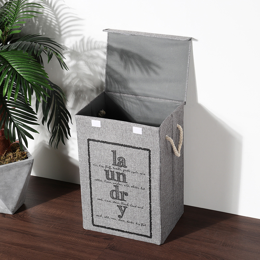 Foldable Linen Rope Grey Laundry Basket Image 5