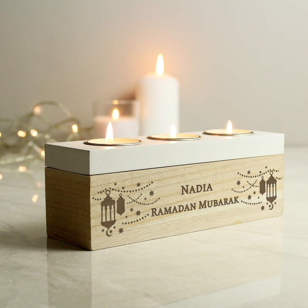 Personalised Memento Personalised Eid and Ramadan Triple Tea Light Box Image 2