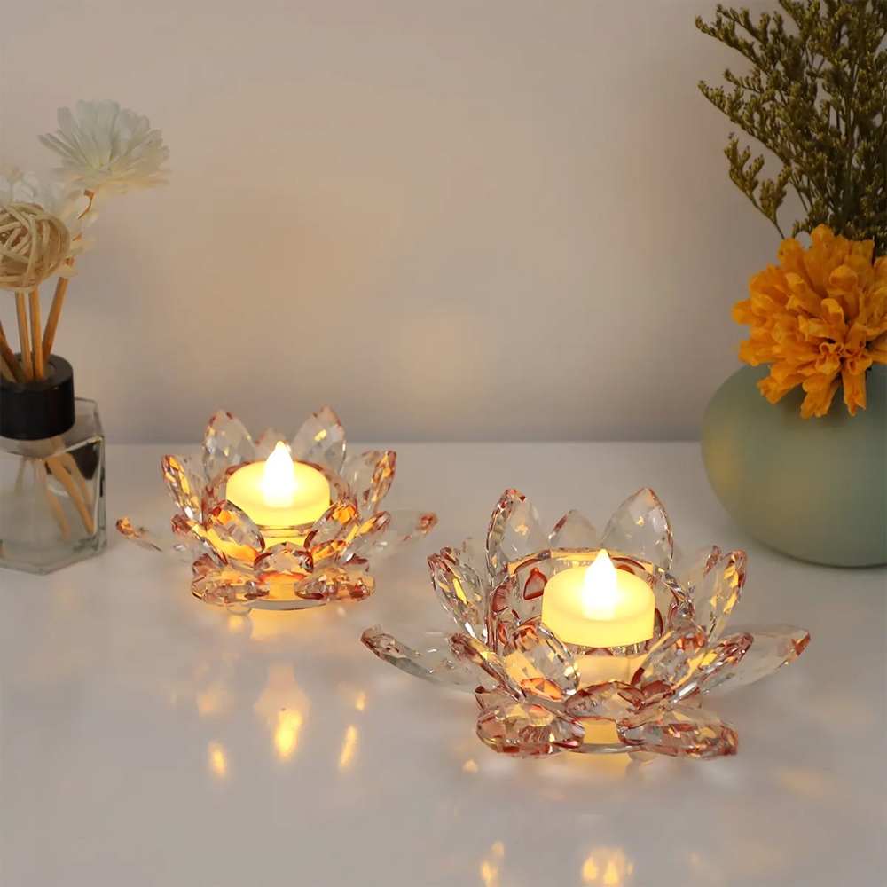 Avilo Multi-Faceted Crystal Glass Lotus Candle Holder Image 7