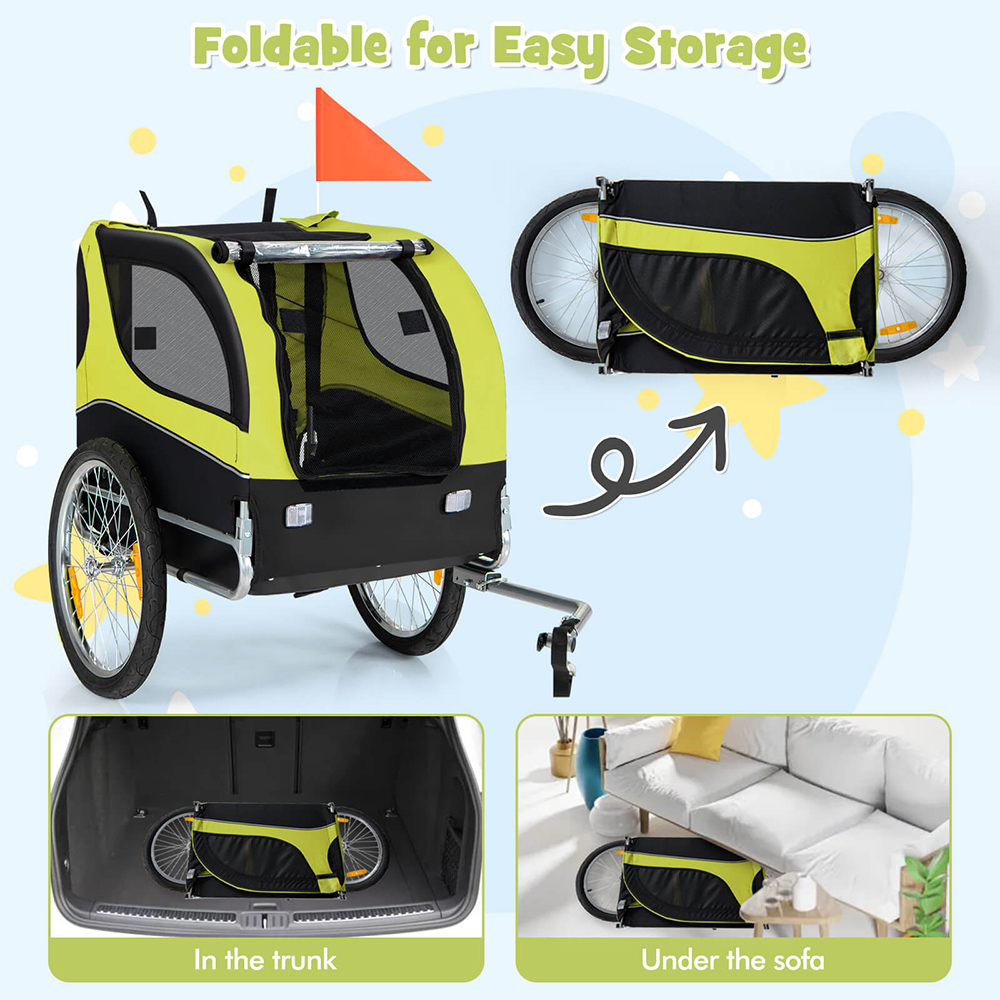 Costway Green Foldable Pet Bike Trailer Image 8