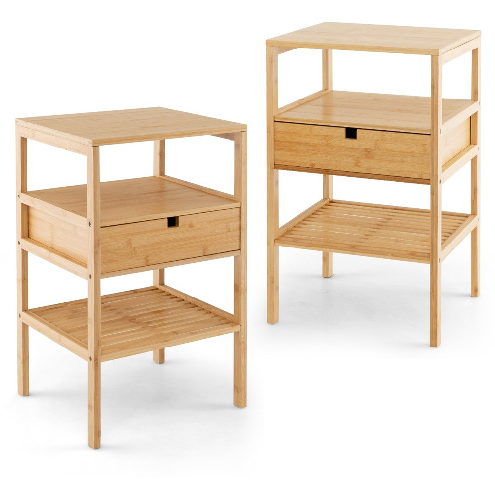 Costway Single Drawer 2 Shelf Natural Bamboo Nightstand Image 3