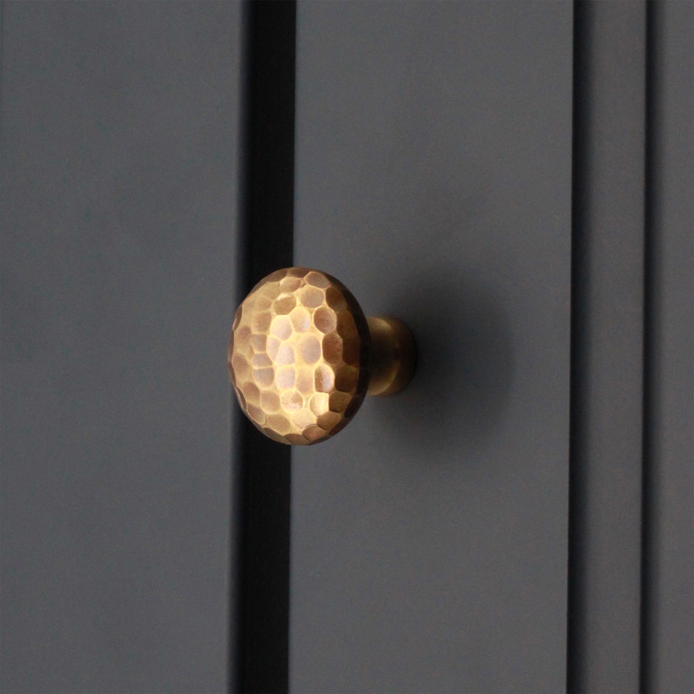 Spira Brass Hammered Mushroom Aged Brass Cupboard Knob 32mm Image 2