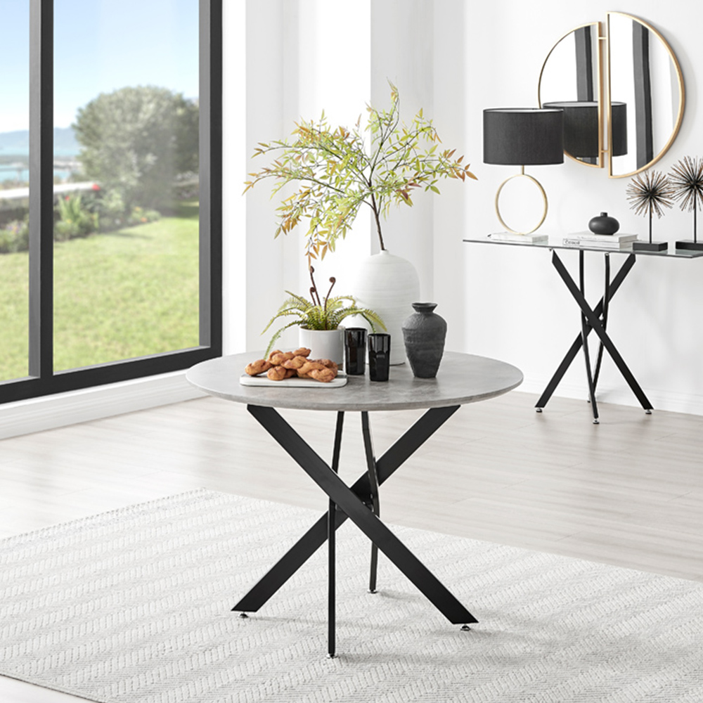 Furniturebox Arona 4 Seater Round Dining Table Concrete and Black Image 7