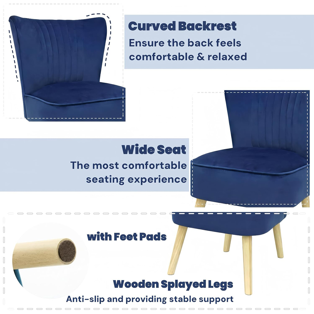 Alivio Blue Velvet Upholstered Modern Accent Chair Image 7