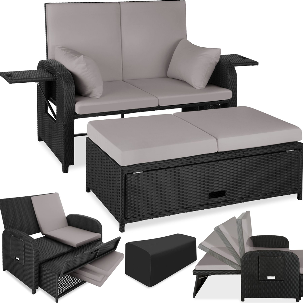 tectake Crete 2 Seater Black and Grey Reclining Garden Sofa Image 2