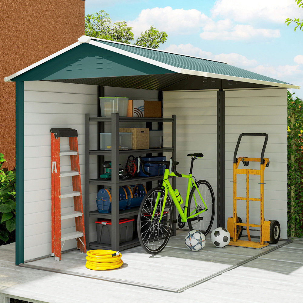 Outsunny 8.3 x 5.9ft White and Green Apex Garden Shed Image 3