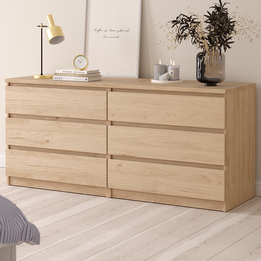 Florence 6 Drawer Jackson Hickory Oak Wide Chest of Drawers Image 1