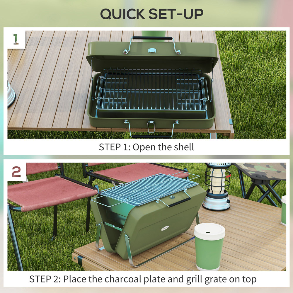 Outsunny Green Foldable Suitcase Design Mini Charcoal Barbecue Grill BBQ Image 5