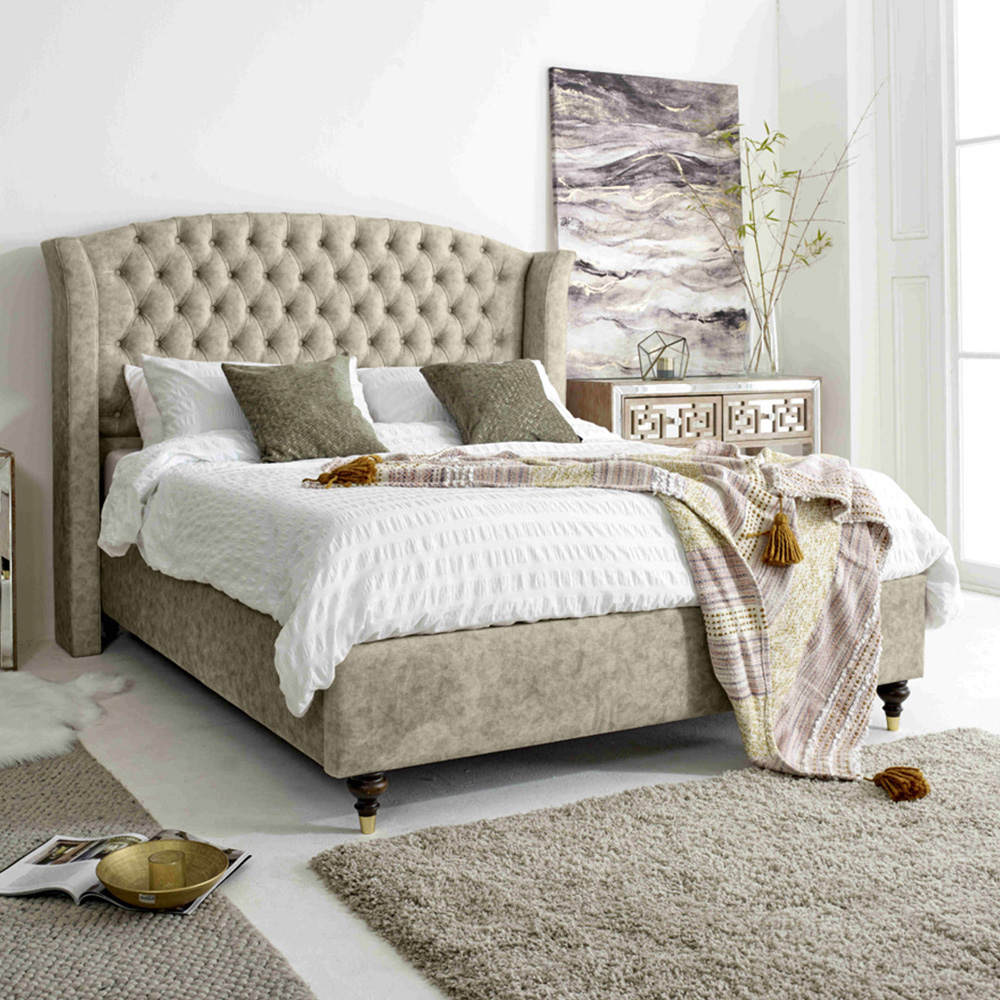 Eleganza Roseland Super King Size Pearl Oakland Fabric Bed Frame with Chesterfield Headboard Image 1