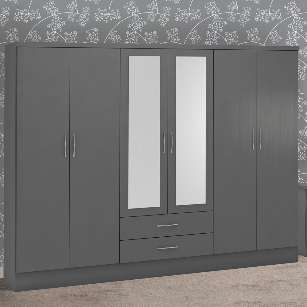 Seconique Nevada 6 Door 2 Drawer 3D Effect Grey Wardrobe Image 1