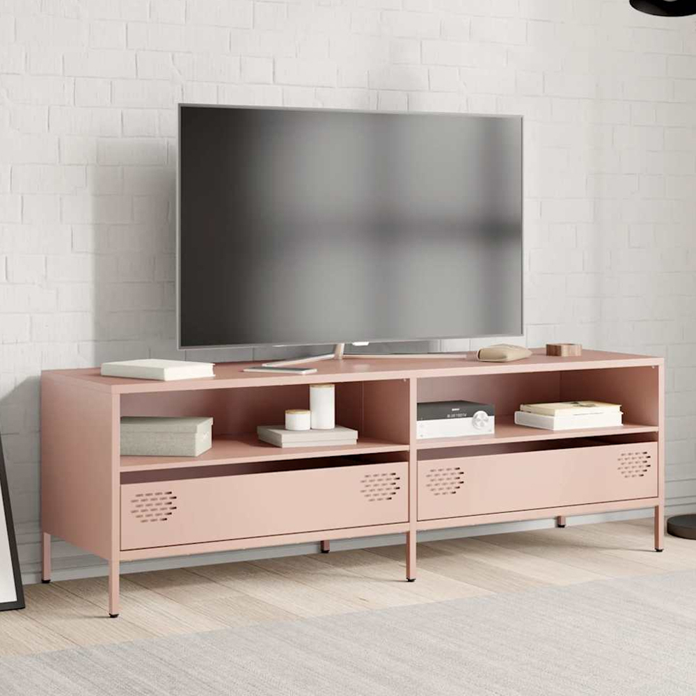 vidaXL 2 Drawer 2 Shelf Pink Steel Industrial Style TV Cabinet Image 1