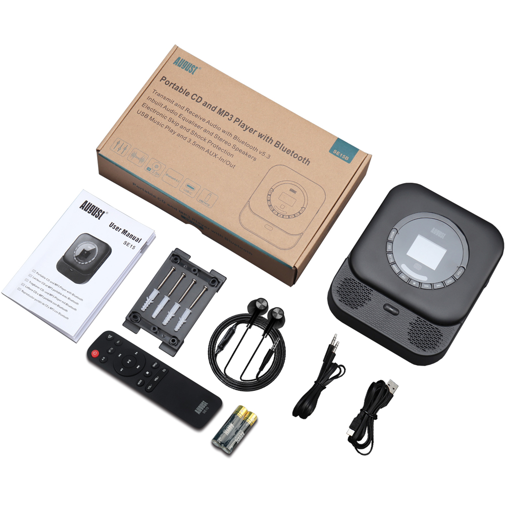 August SE15 Rechargeable Bluetooth Speaker Portable Wall Mount CD Player with Earphones   Image 7