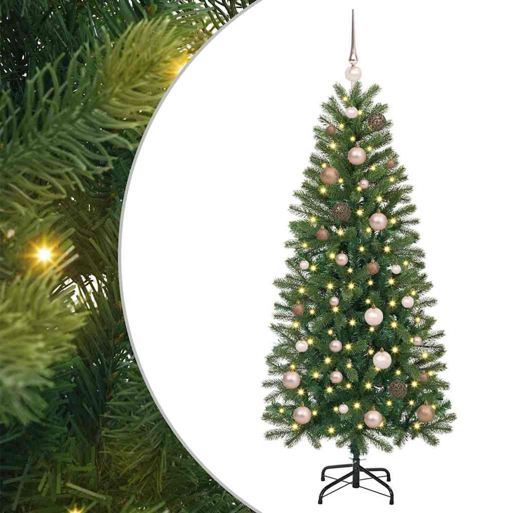 vidaXL Pre-Lit Rose Gold Baubles Green Artificial Christmas Tree 5ft Image 2