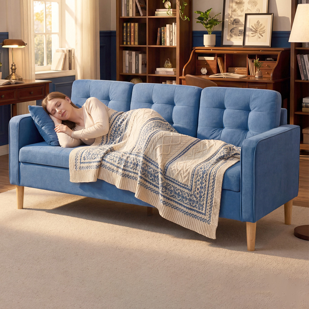 Portland 3 Seater Blue Snow Flannel Sofa with Storage Image 1