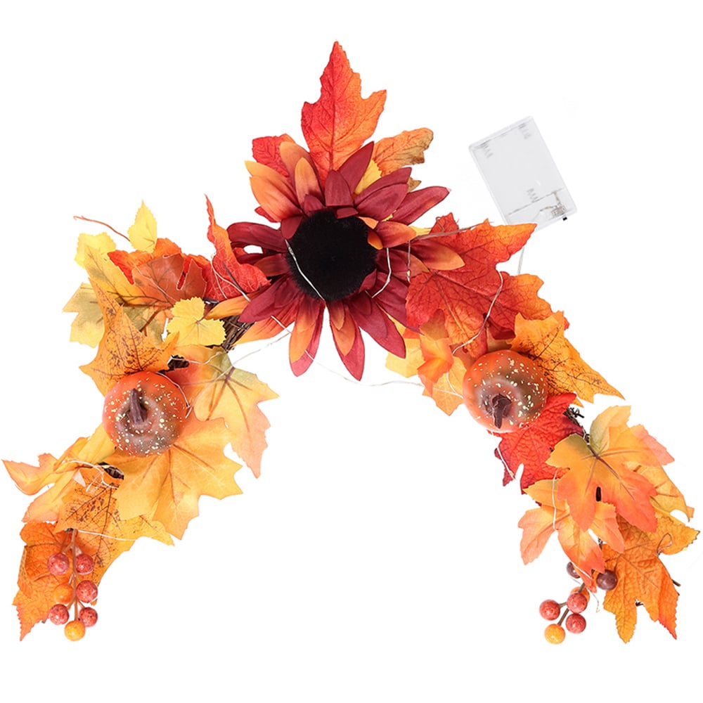 Living and Home LED Artificial Maple Leaves and Sunflower Swag 60cm Image 1