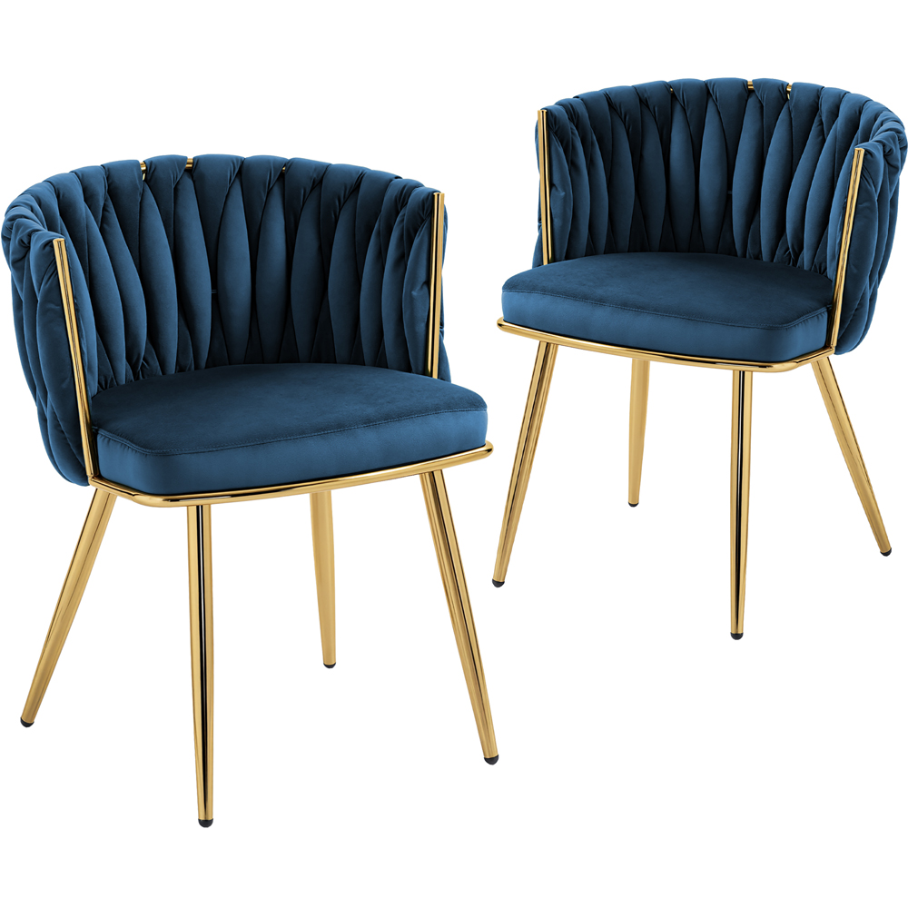 Portland Set of 2 Dark Blue Upholstered Dining Chair Image 2