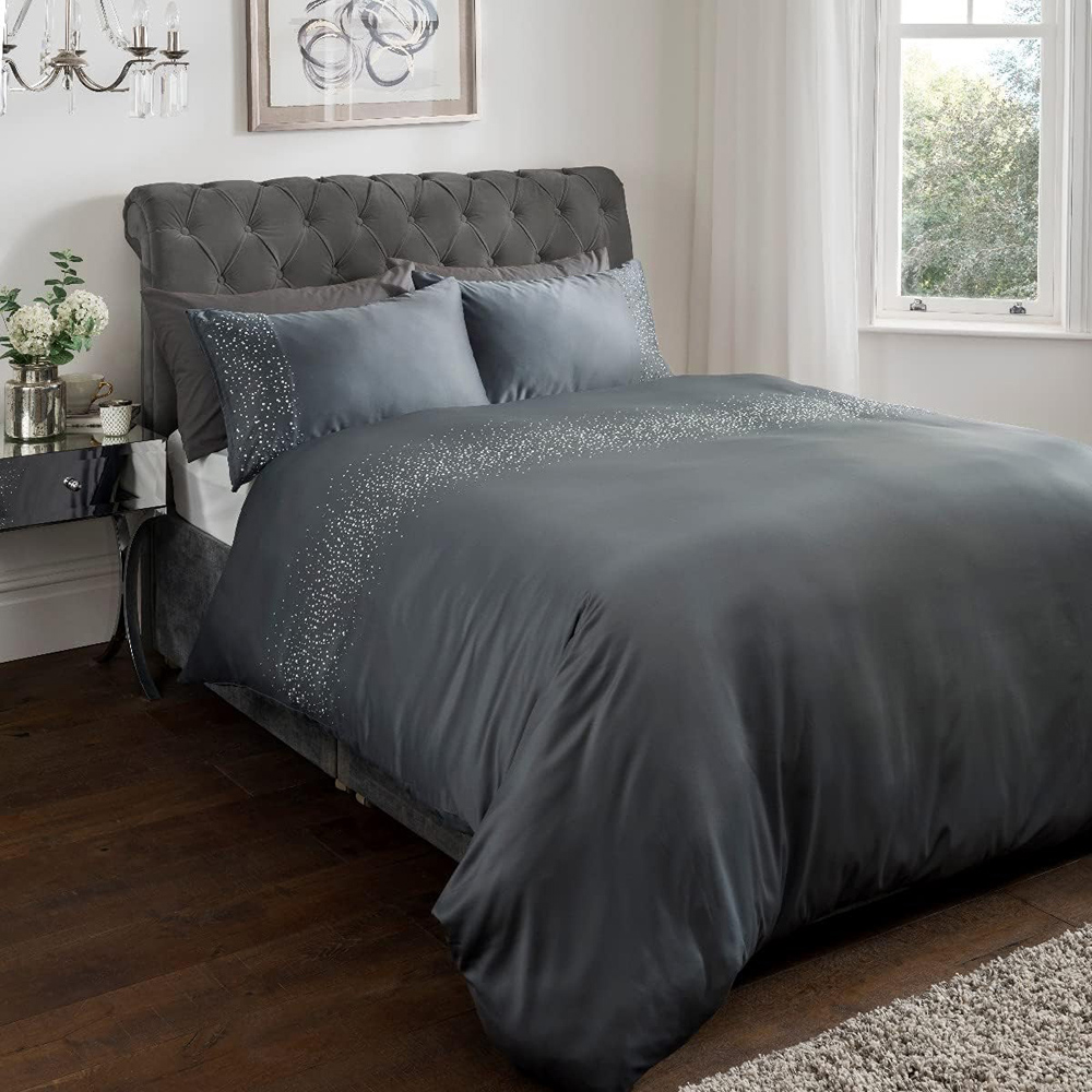 Smart Living Single Charcoal Diamante Embellished Duvet Set Image 5