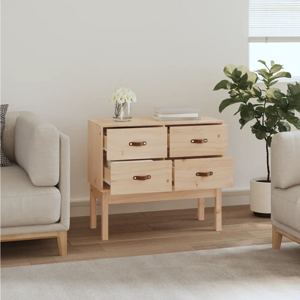 vidaXL 4 Drawer Brown Solid Pine Wood Console Cabinet Image 6