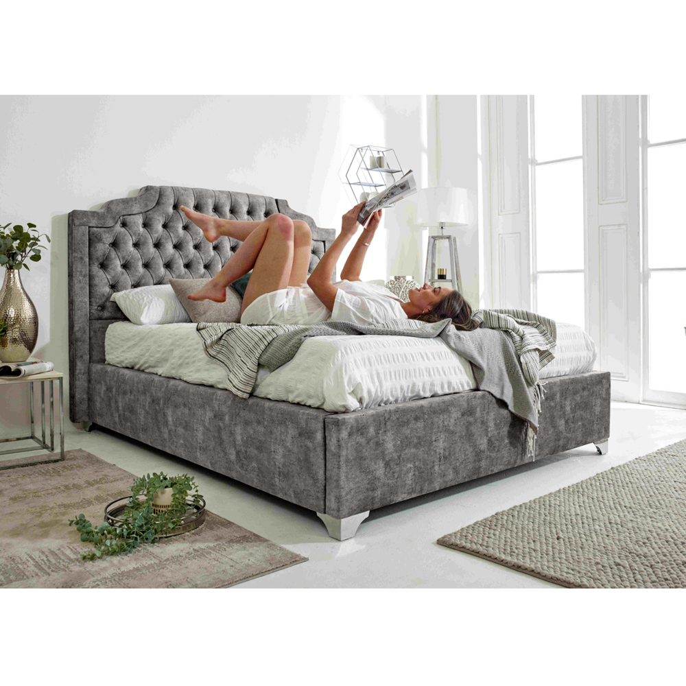 Eleganza Ryker King Size Grey Oakland Fabric Bed Frame with Chesterfield Headboard Image 6