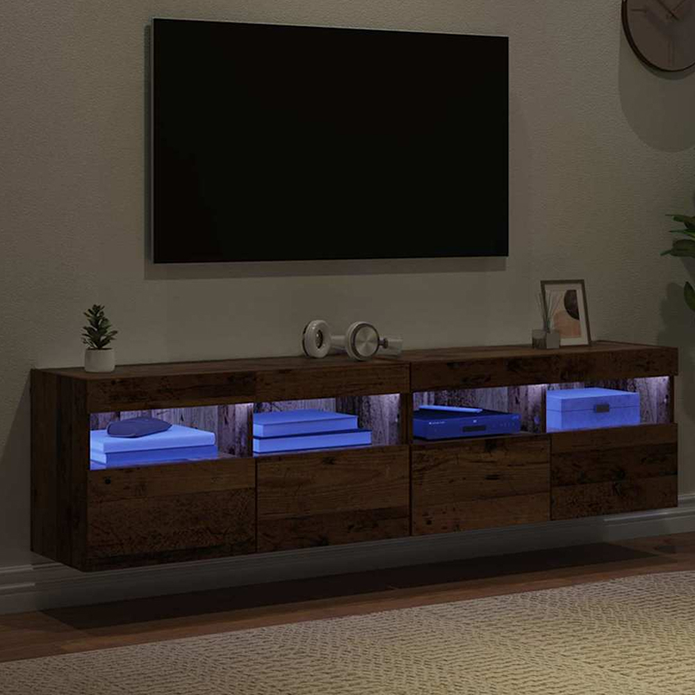 vidaXL 2 Door 2 Shelf Old Wood Wall Mounted TV Cabinet with LED Light 2 Pack Image 1